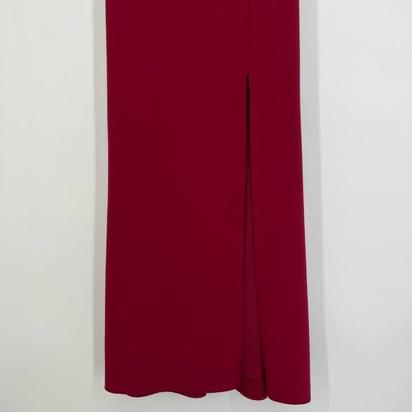 Thread Bridesmaid Size 4 Cap Sleeve Open-Back Trumpet Gown Front Slit Burgundy - Picture 5 of 12
